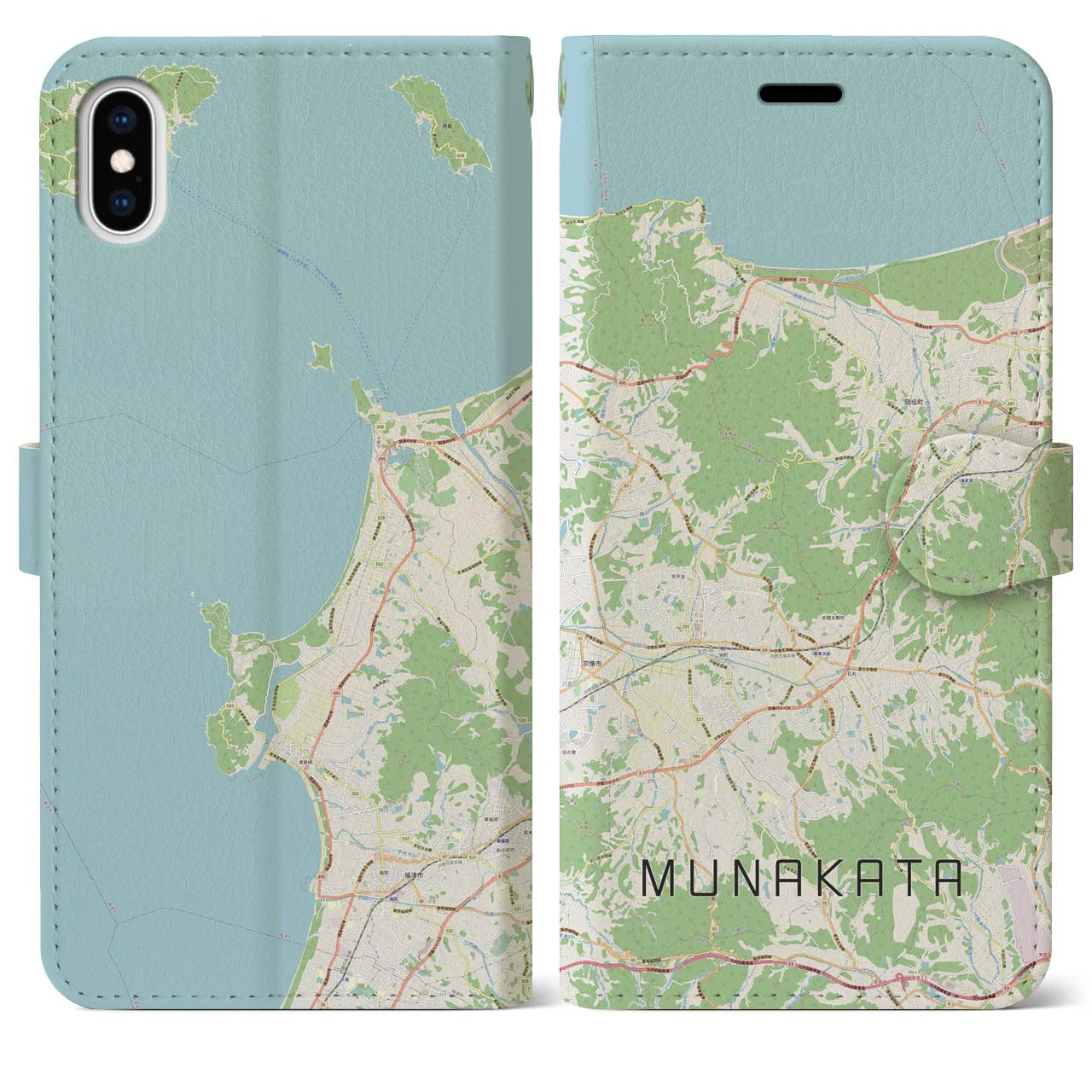 【宗像(福岡県)】地図柄iPhoneケース(手帳タイプ)ナチュラル・iPhone XS Max 用