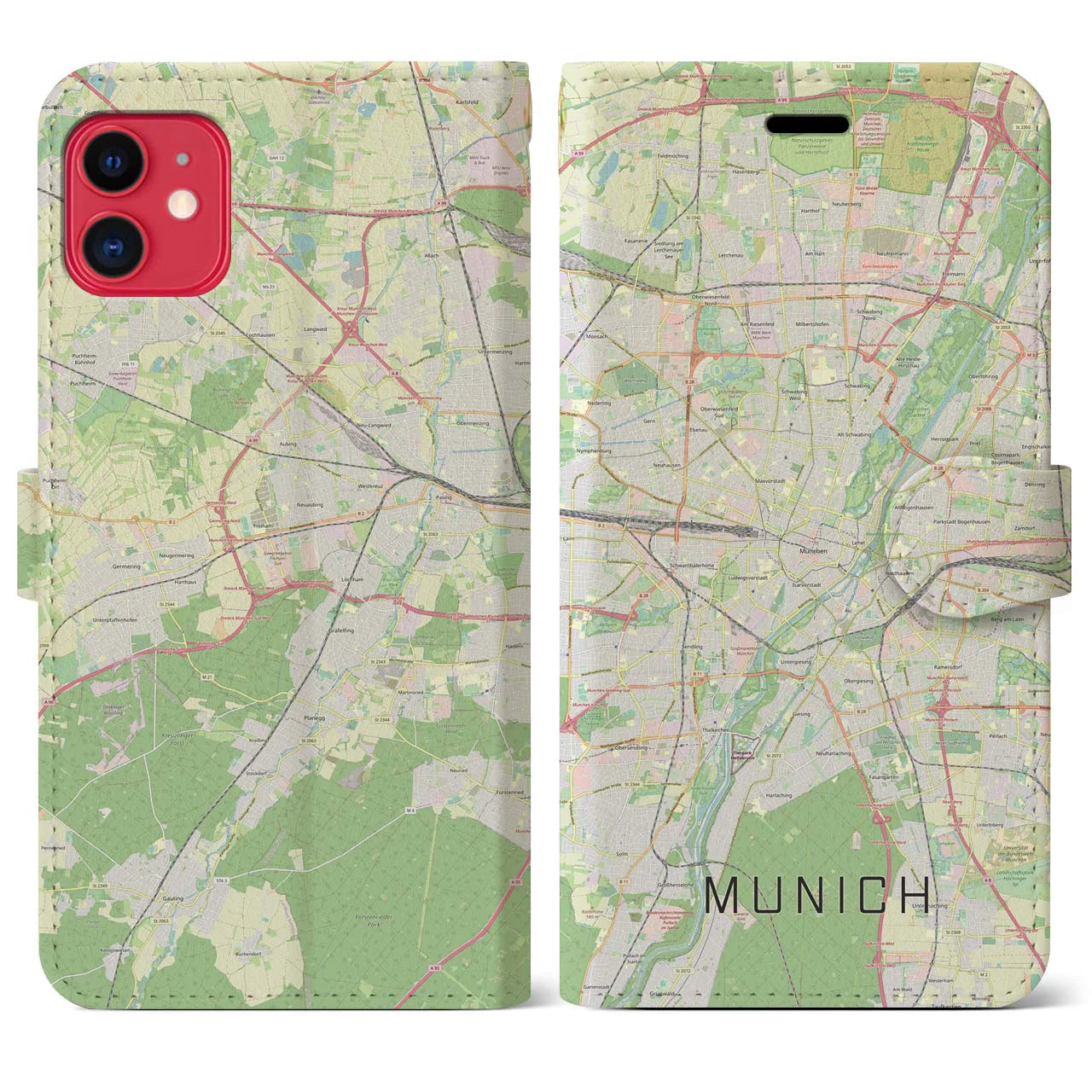 【ミュンヘン(ドイツ)】地図柄iPhoneケース(手帳タイプ)ナチュラル・iPhone 11 用