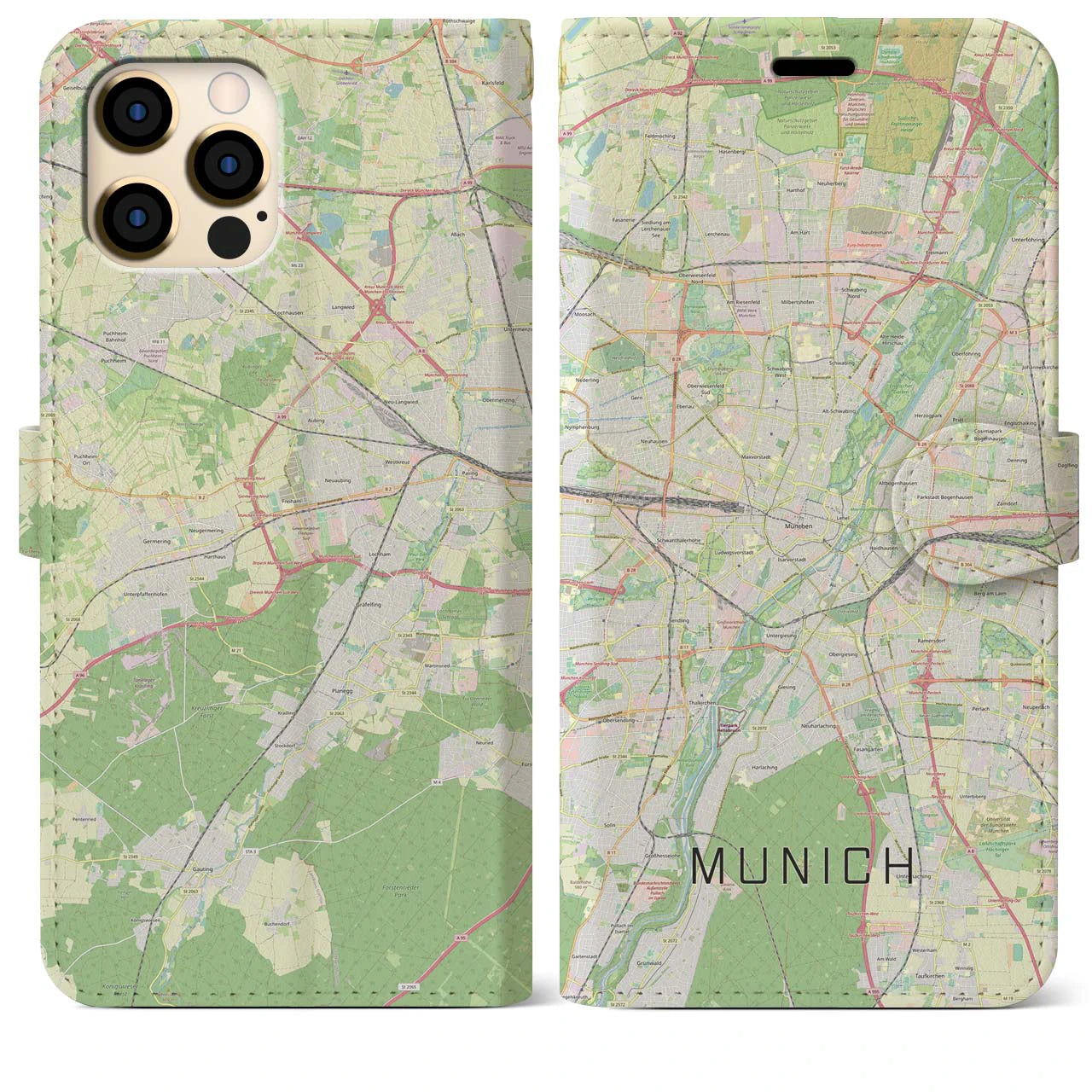 【ミュンヘン(ドイツ)】地図柄iPhoneケース(手帳タイプ)ナチュラル・iPhone 12 Pro Max 用
