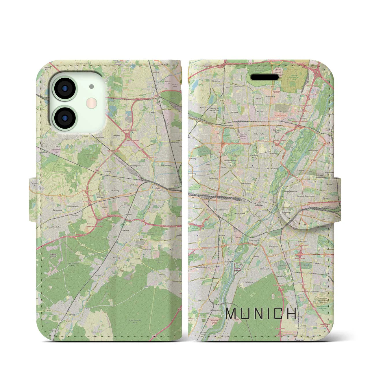 【ミュンヘン(ドイツ)】地図柄iPhoneケース(手帳タイプ)ナチュラル・iPhone 12 mini 用