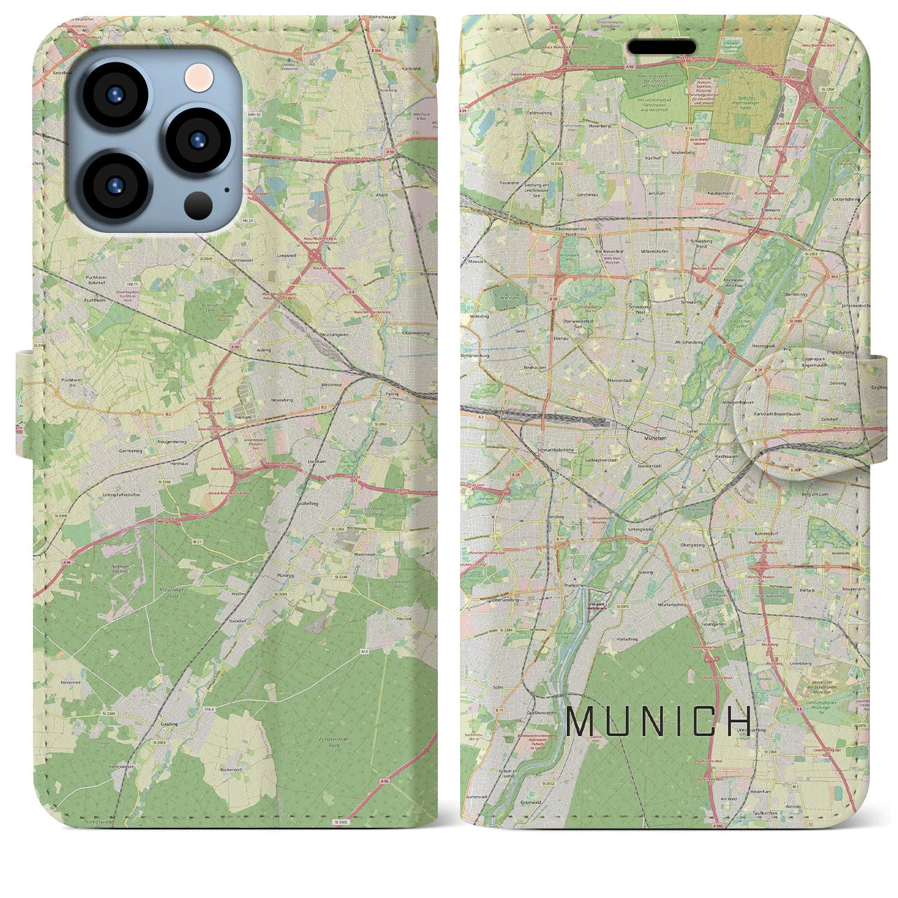 【ミュンヘン(ドイツ)】地図柄iPhoneケース(手帳タイプ)ナチュラル・iPhone 13 Pro Max 用