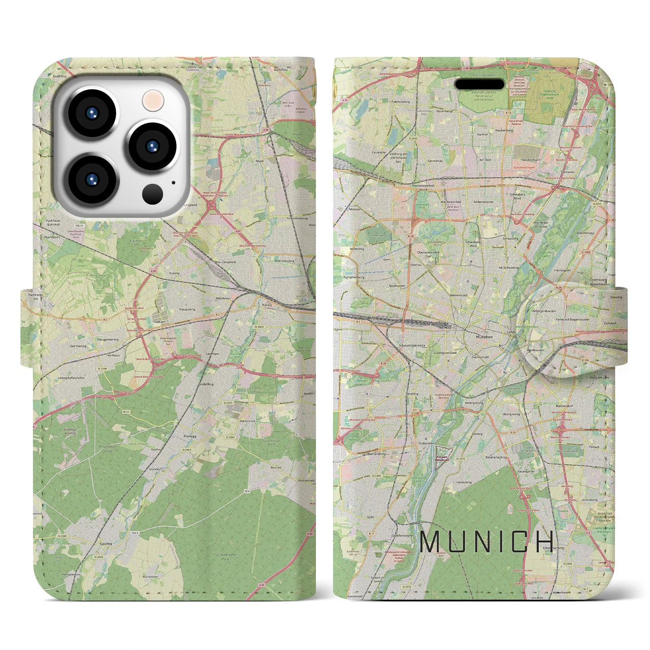【ミュンヘン(ドイツ)】地図柄iPhoneケース(手帳タイプ)ナチュラル・iPhone 13 Pro 用
