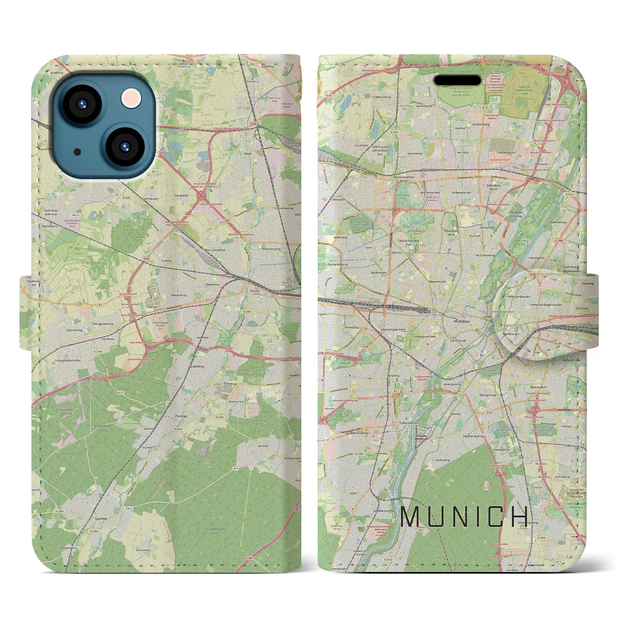 【ミュンヘン(ドイツ)】地図柄iPhoneケース(手帳タイプ)ナチュラル・iPhone 13 用