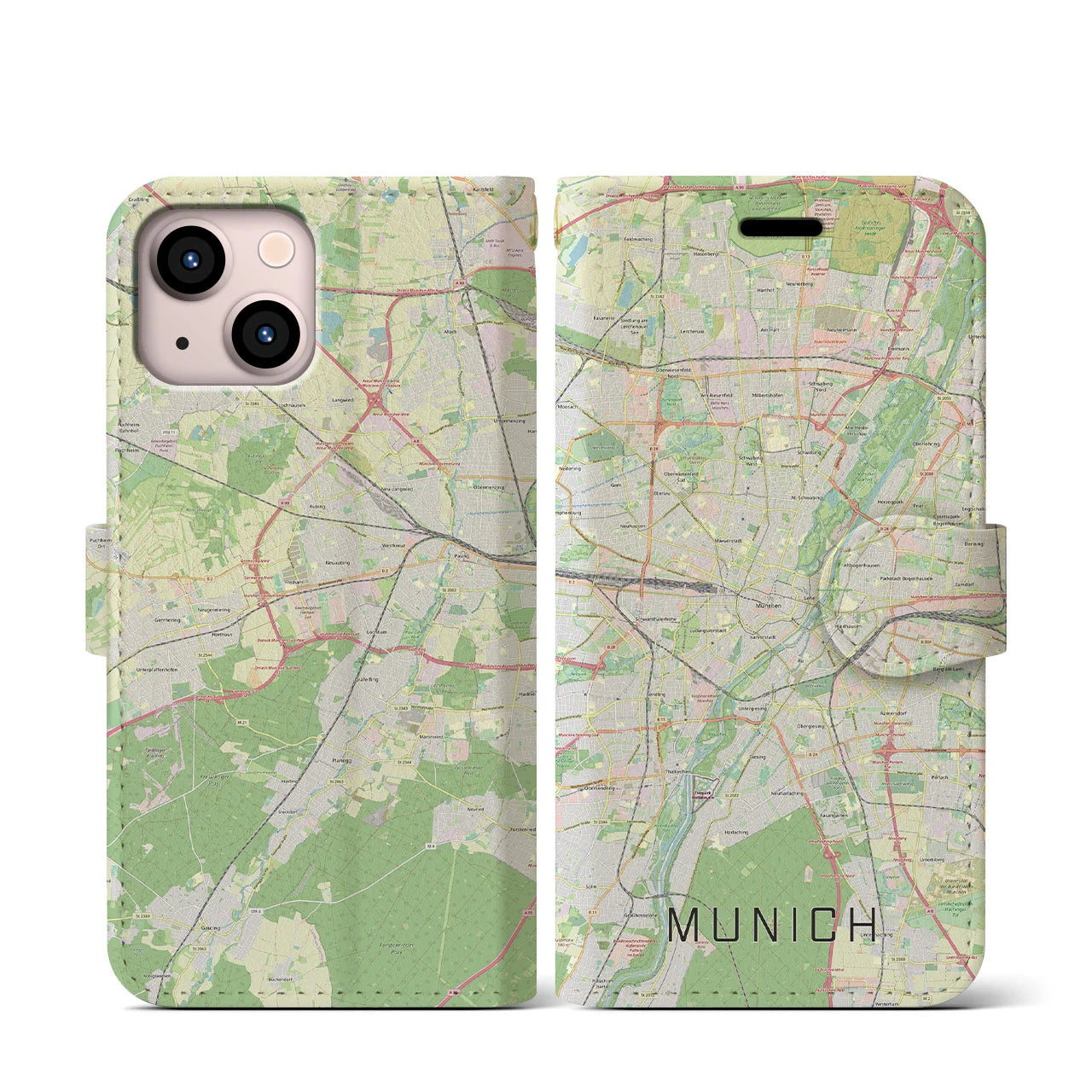 【ミュンヘン(ドイツ)】地図柄iPhoneケース(手帳タイプ)ナチュラル・iPhone 13 mini 用