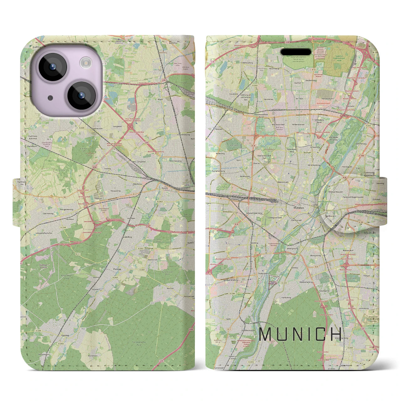 【ミュンヘン(ドイツ)】地図柄iPhoneケース(手帳タイプ)ナチュラル・iPhone 14 用