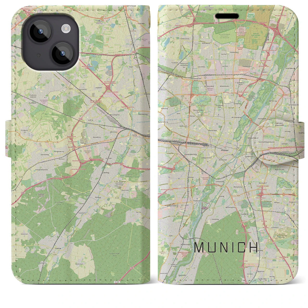 【ミュンヘン(ドイツ)】地図柄iPhoneケース(手帳タイプ)ナチュラル・iPhone 14 Plus 用