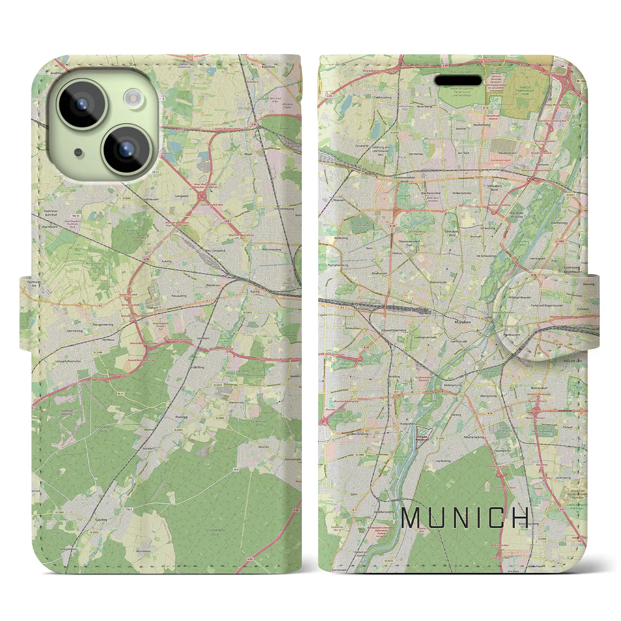 【ミュンヘン(ドイツ)】地図柄iPhoneケース(手帳タイプ)ナチュラル・iPhone 15 用