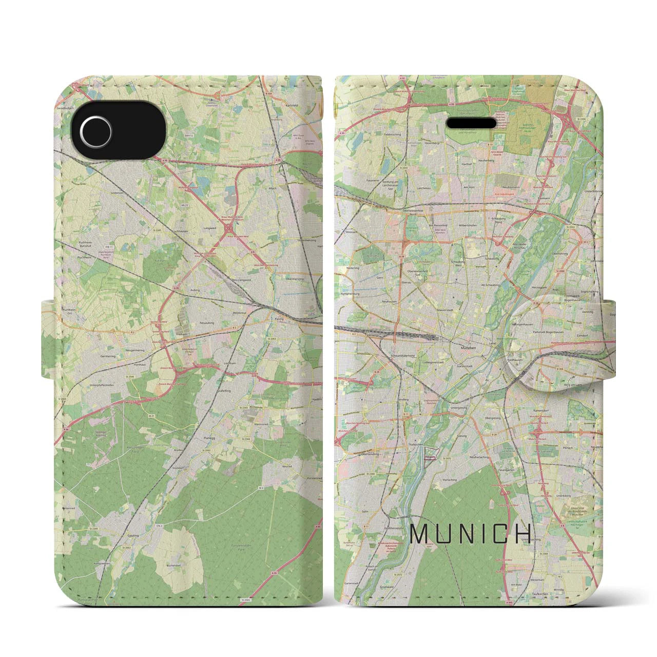 【ミュンヘン(ドイツ)】地図柄iPhoneケース(手帳タイプ)ナチュラル・iPhone SE(第3 / 第2世代) / 8 / 7 / 6s / 6 用