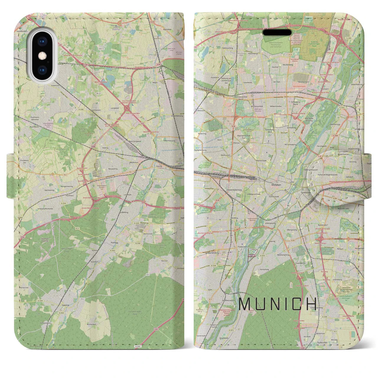 【ミュンヘン(ドイツ)】地図柄iPhoneケース(手帳タイプ)ナチュラル・iPhone XS Max 用