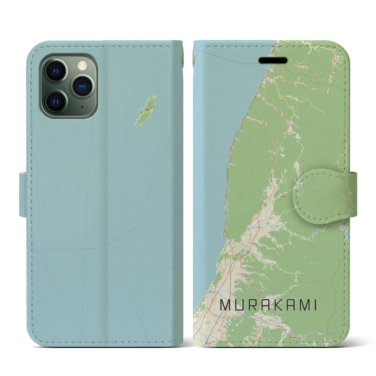 【村上(新潟県)】地図柄iPhoneケース(手帳タイプ)ナチュラル・iPhone 11 Pro 用