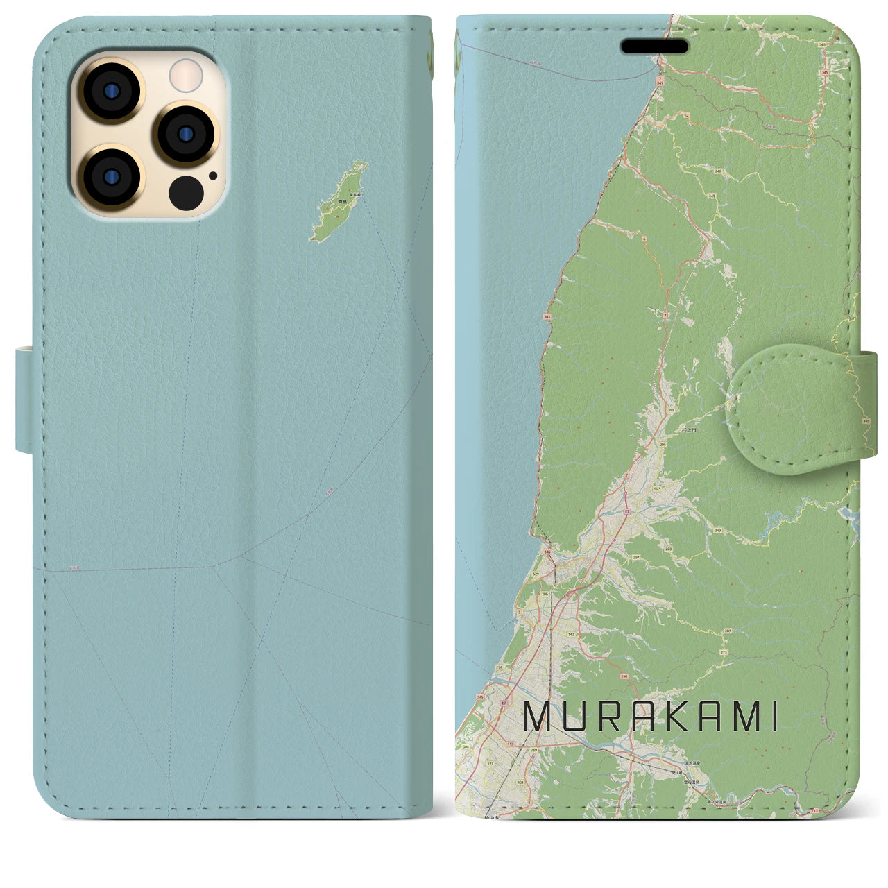 【村上(新潟県)】地図柄iPhoneケース(手帳タイプ)ナチュラル・iPhone 12 Pro Max 用