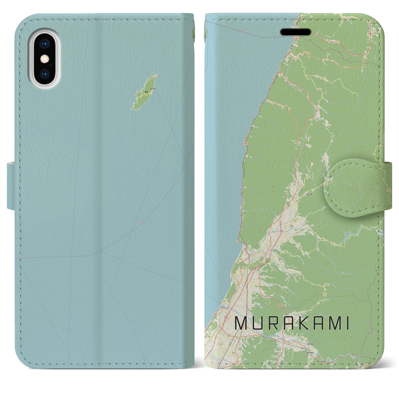 【村上(新潟県)】地図柄iPhoneケース(手帳タイプ)ナチュラル・iPhone XS Max 用