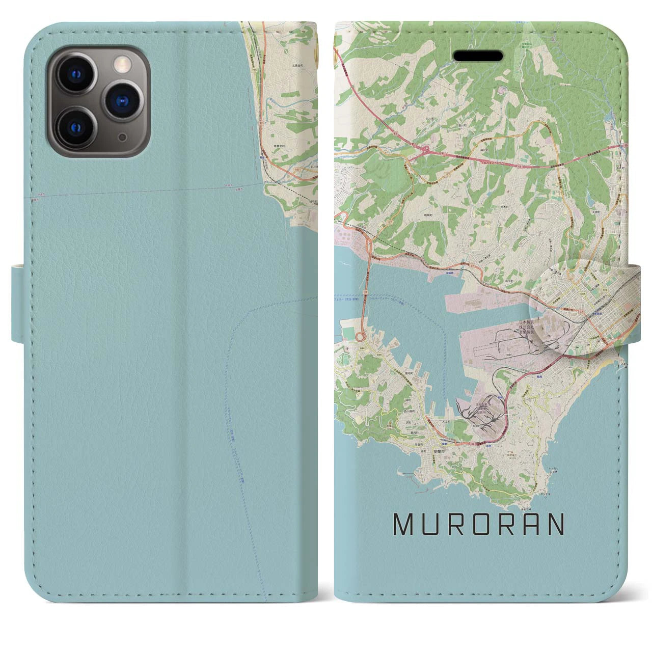 【室蘭(北海道)】地図柄iPhoneケース(手帳タイプ)ナチュラル・iPhone 11 Pro Max 用