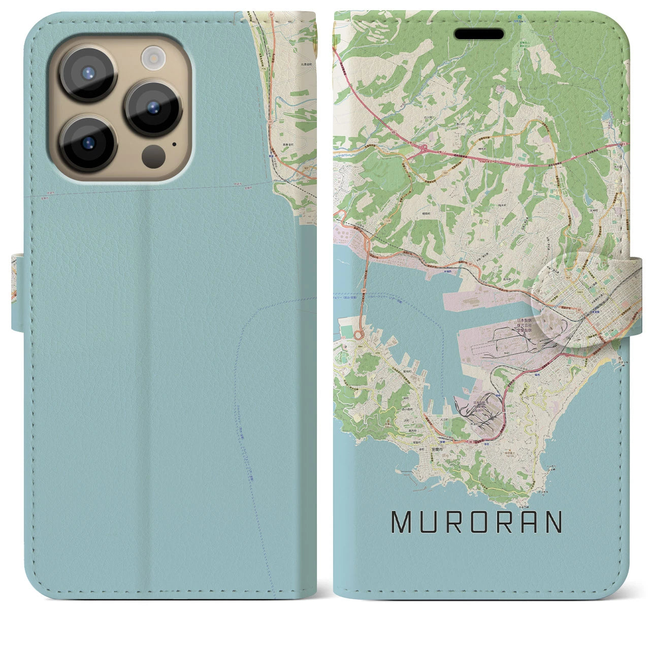 【室蘭(北海道)】地図柄iPhoneケース(手帳タイプ)ナチュラル・iPhone 14 Pro Max 用