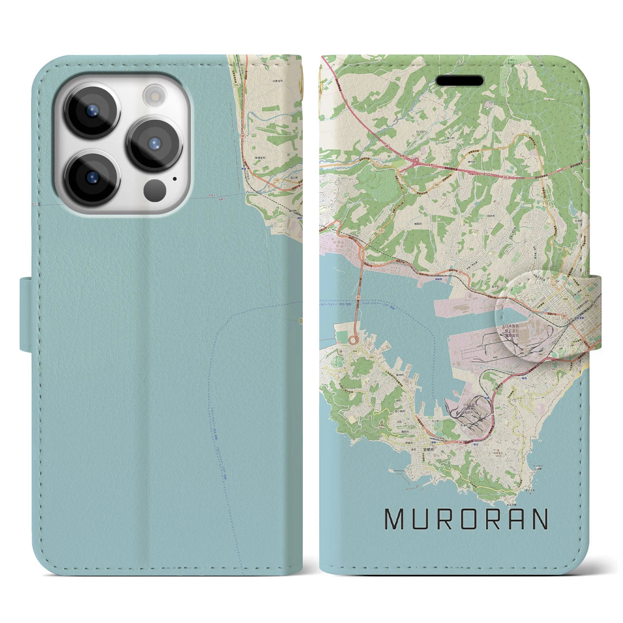 【室蘭(北海道)】地図柄iPhoneケース(手帳タイプ)ナチュラル・iPhone 14 Pro 用