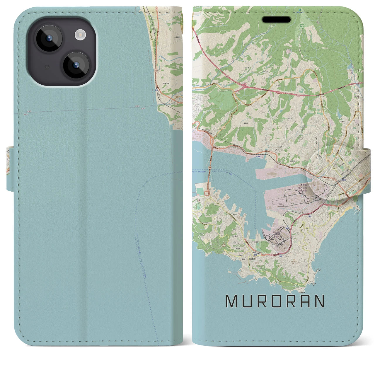 【室蘭(北海道)】地図柄iPhoneケース(手帳タイプ)ナチュラル・iPhone 14 Plus 用