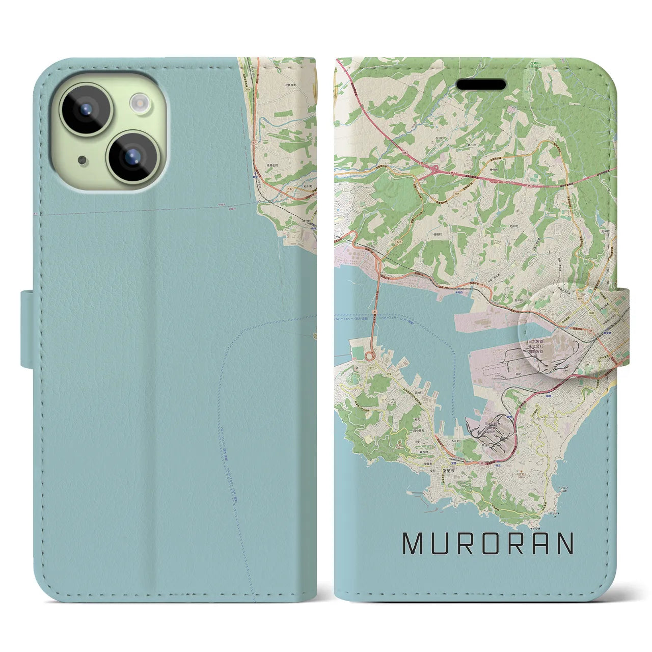 【室蘭(北海道)】地図柄iPhoneケース(手帳タイプ)ナチュラル・iPhone 15 用