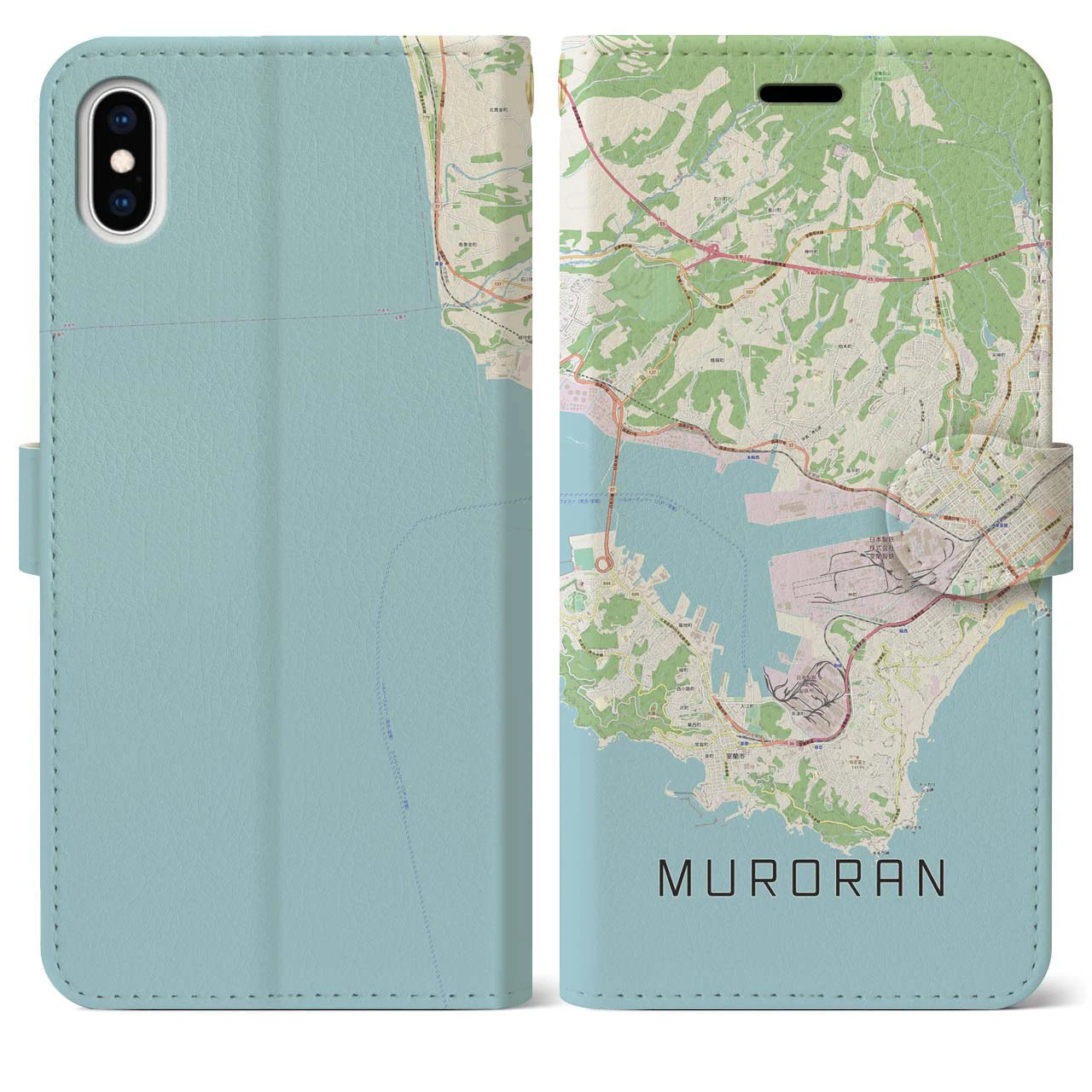 【室蘭(北海道)】地図柄iPhoneケース(手帳タイプ)ナチュラル・iPhone XS Max 用
