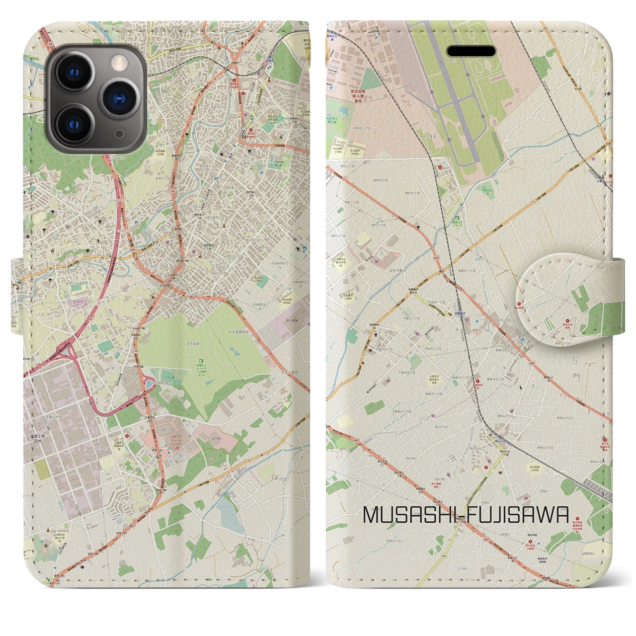 【武蔵藤沢(埼玉県)】地図柄iPhoneケース(手帳タイプ)ナチュラル・iPhone 11 Pro Max 用