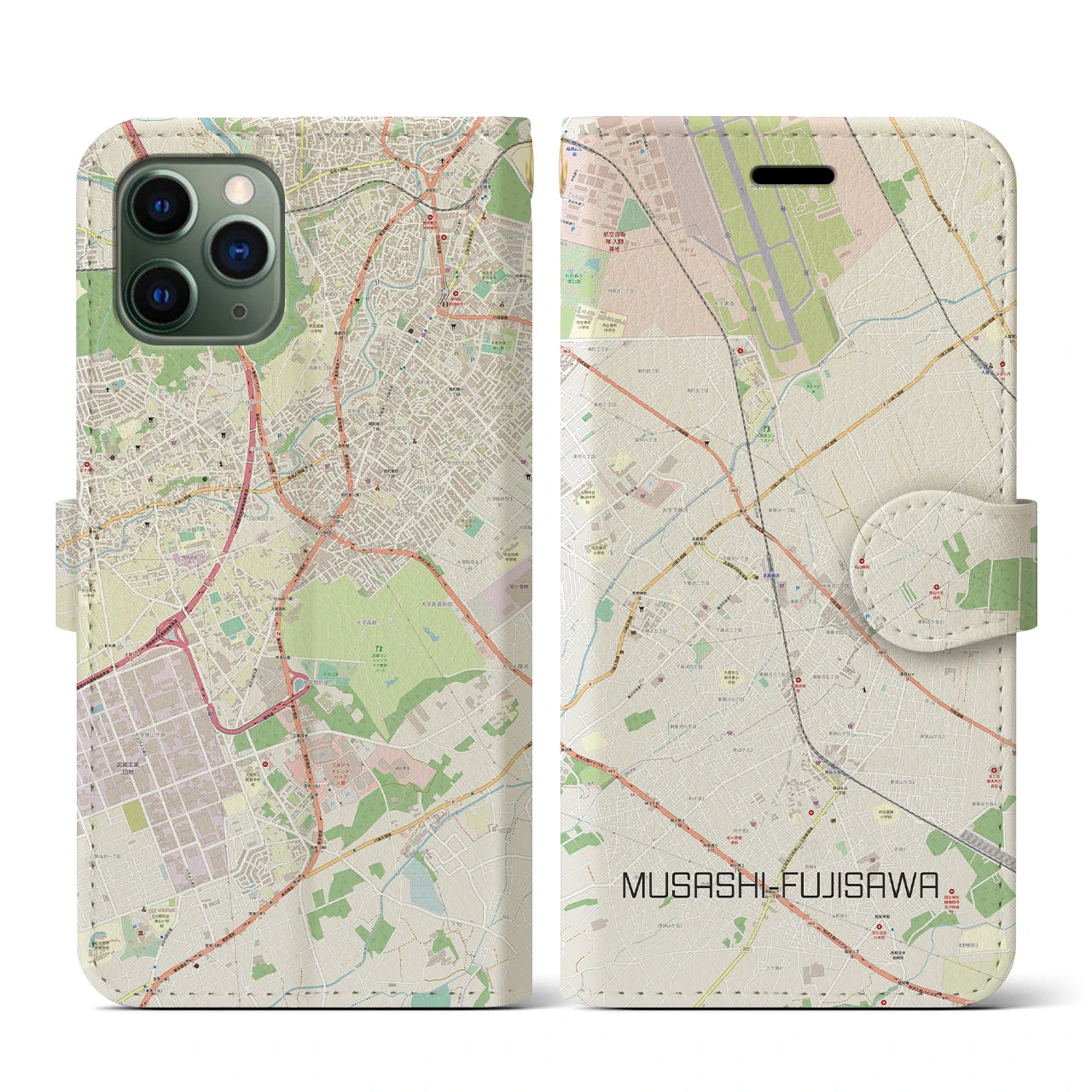 【武蔵藤沢(埼玉県)】地図柄iPhoneケース(手帳タイプ)ナチュラル・iPhone 11 Pro 用