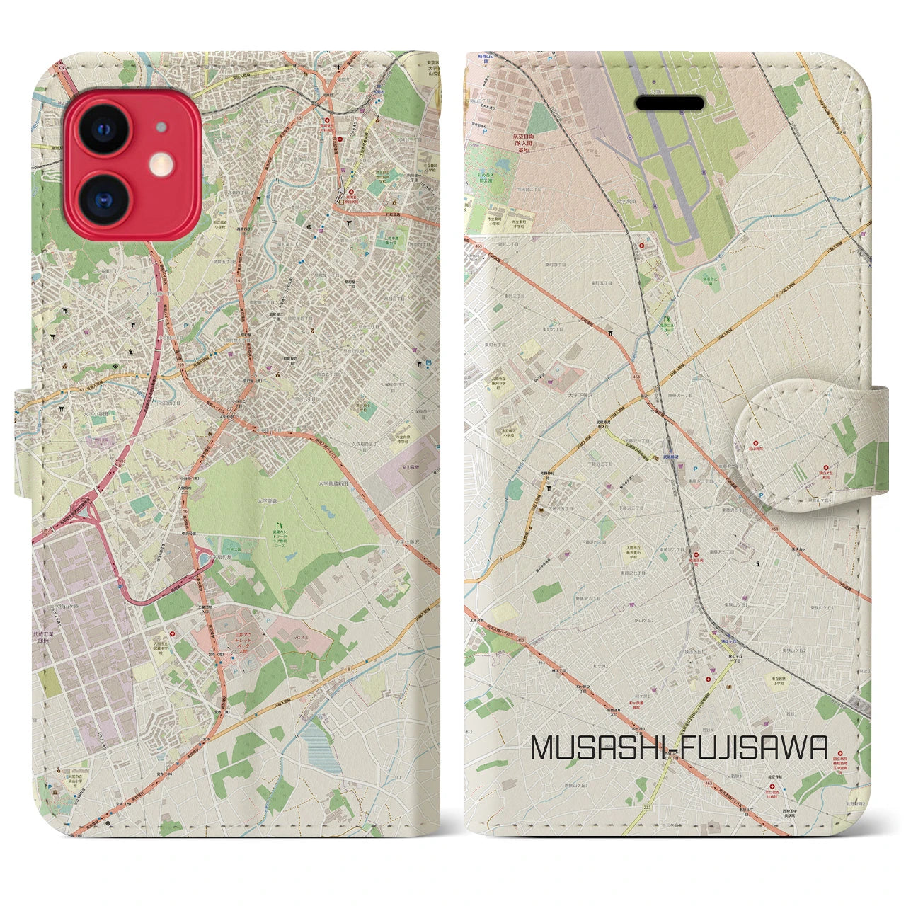 【武蔵藤沢(埼玉県)】地図柄iPhoneケース(手帳タイプ)ナチュラル・iPhone 11 用