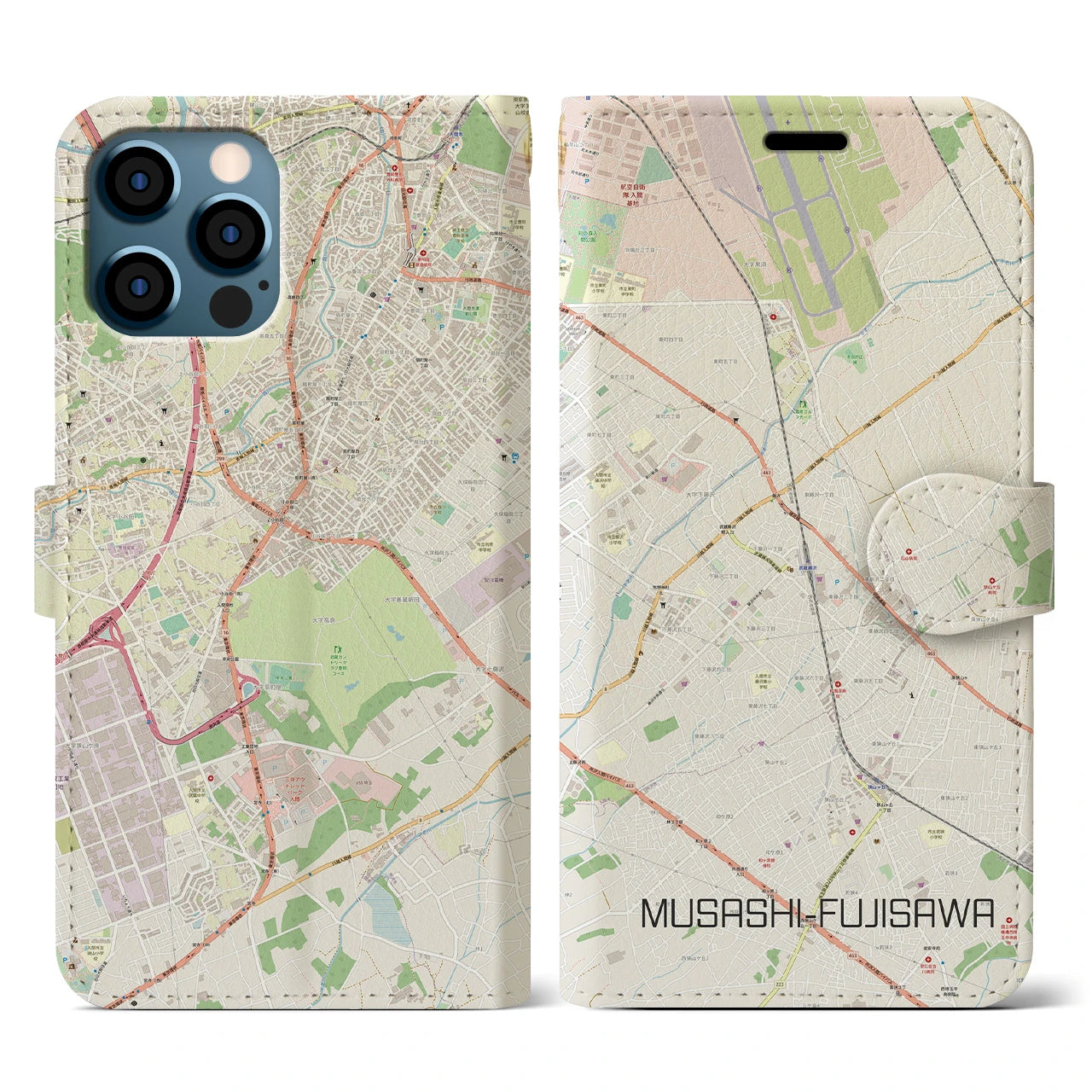 【武蔵藤沢(埼玉県)】地図柄iPhoneケース(手帳タイプ)ナチュラル・iPhone 12 / 12 Pro 用