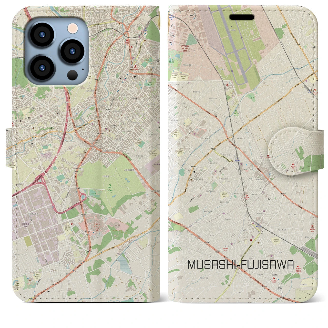 【武蔵藤沢(埼玉県)】地図柄iPhoneケース(手帳タイプ)ナチュラル・iPhone 13 Pro Max 用