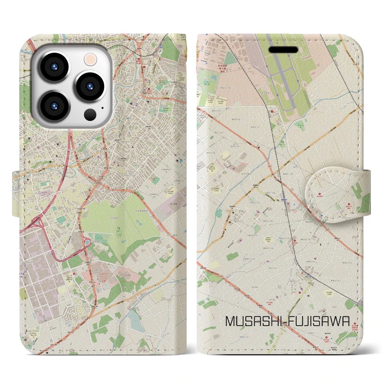 【武蔵藤沢(埼玉県)】地図柄iPhoneケース(手帳タイプ)ナチュラル・iPhone 13 Pro 用