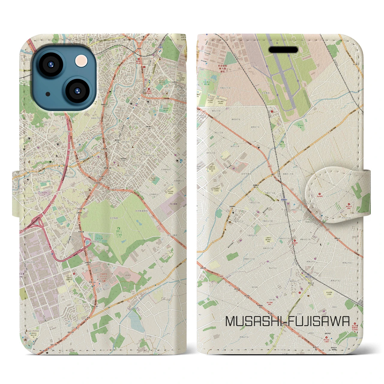 【武蔵藤沢(埼玉県)】地図柄iPhoneケース(手帳タイプ)ナチュラル・iPhone 13 用