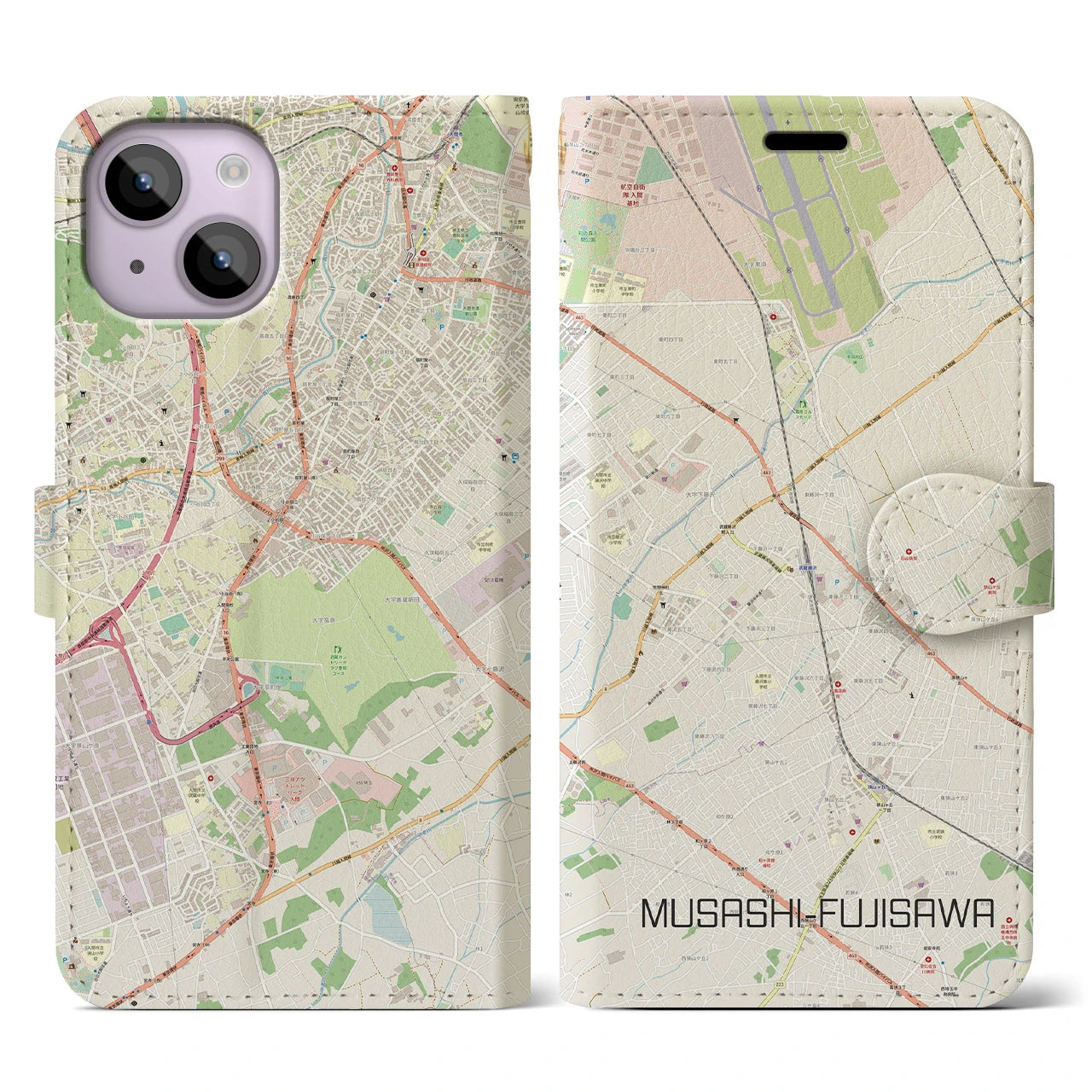【武蔵藤沢(埼玉県)】地図柄iPhoneケース(手帳タイプ)ナチュラル・iPhone 14 用