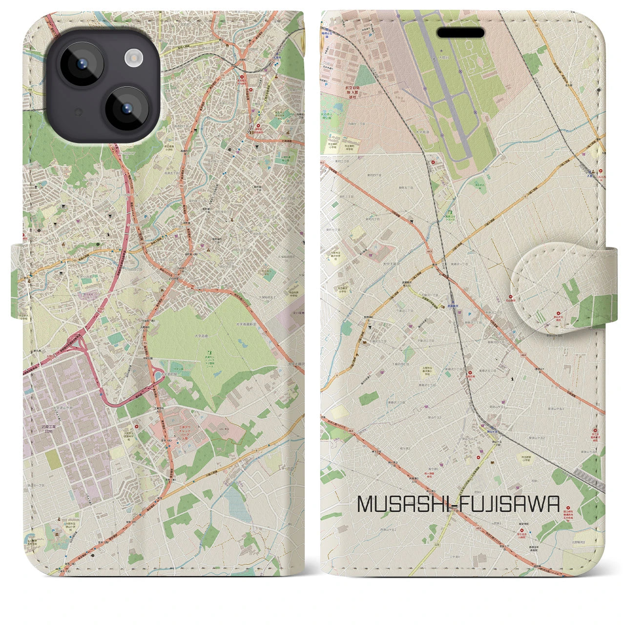 【武蔵藤沢(埼玉県)】地図柄iPhoneケース(手帳タイプ)ナチュラル・iPhone 14 Plus 用