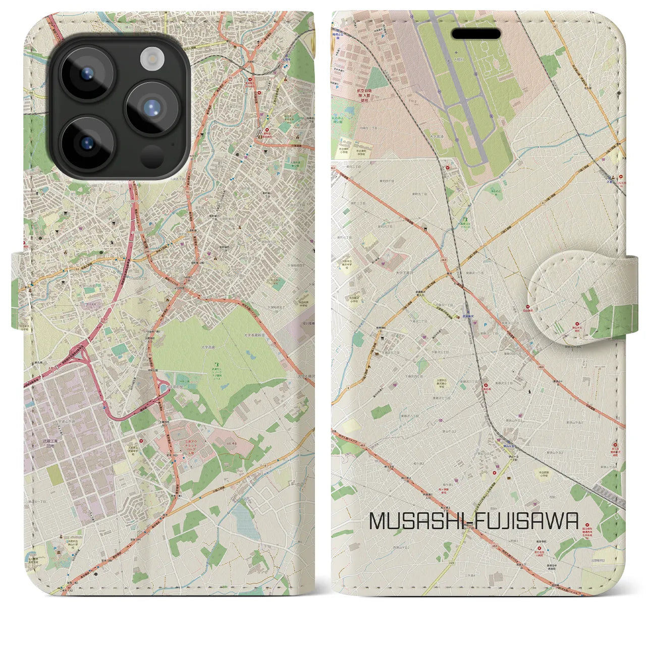 【武蔵藤沢(埼玉県)】地図柄iPhoneケース(手帳タイプ)ナチュラル・iPhone 15 Pro Max 用