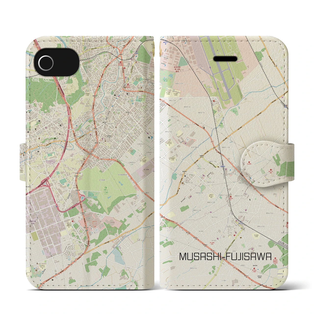 【武蔵藤沢(埼玉県)】地図柄iPhoneケース(手帳タイプ)ナチュラル・iPhone SE(第3 / 第2世代) / 8 / 7 / 6s / 6 用