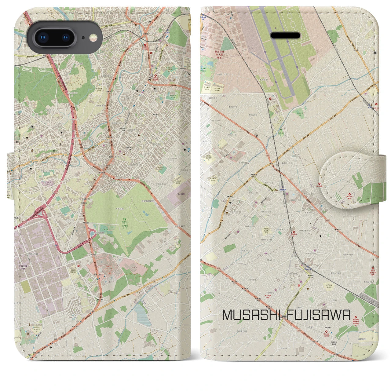 【武蔵藤沢(埼玉県)】地図柄iPhoneケース(手帳タイプ)ナチュラル・iPhone 8Plus /7Plus / 6sPlus / 6Plus 用