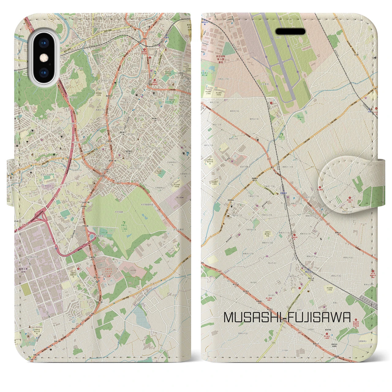 【武蔵藤沢(埼玉県)】地図柄iPhoneケース(手帳タイプ)ナチュラル・iPhone XS Max 用