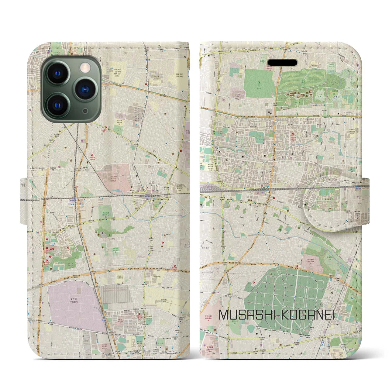 【武蔵小金井(東京都)】地図柄iPhoneケース(手帳タイプ)ナチュラル・iPhone 11 Pro 用