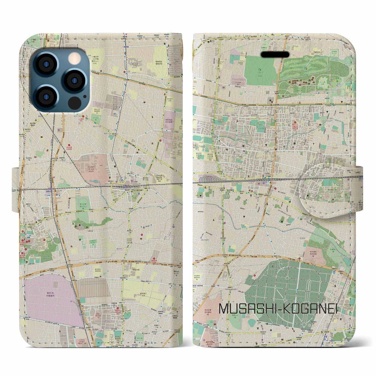 【武蔵小金井(東京都)】地図柄iPhoneケース(手帳タイプ)ナチュラル・iPhone 12 / 12 Pro 用