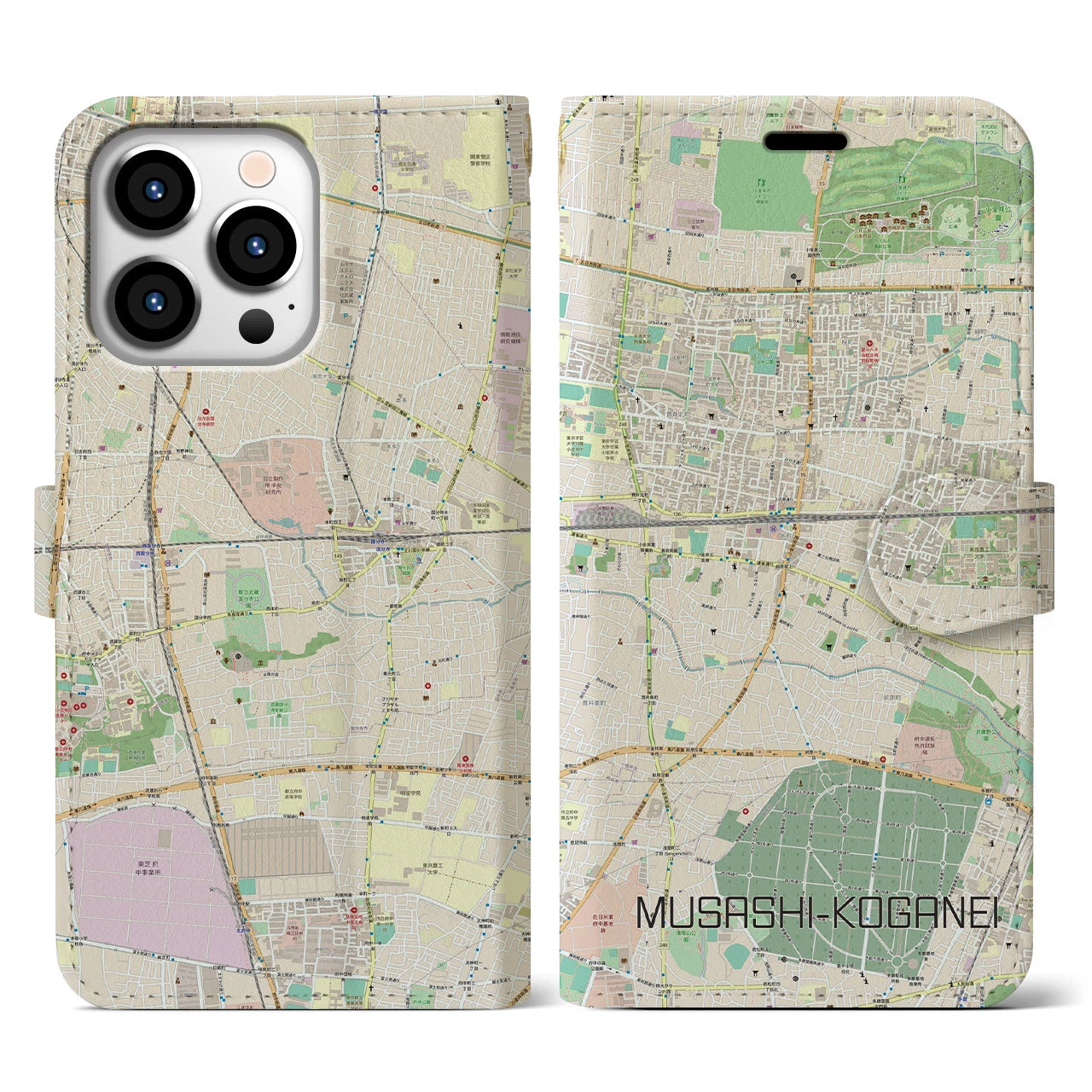 【武蔵小金井(東京都)】地図柄iPhoneケース(手帳タイプ)ナチュラル・iPhone 13 Pro 用