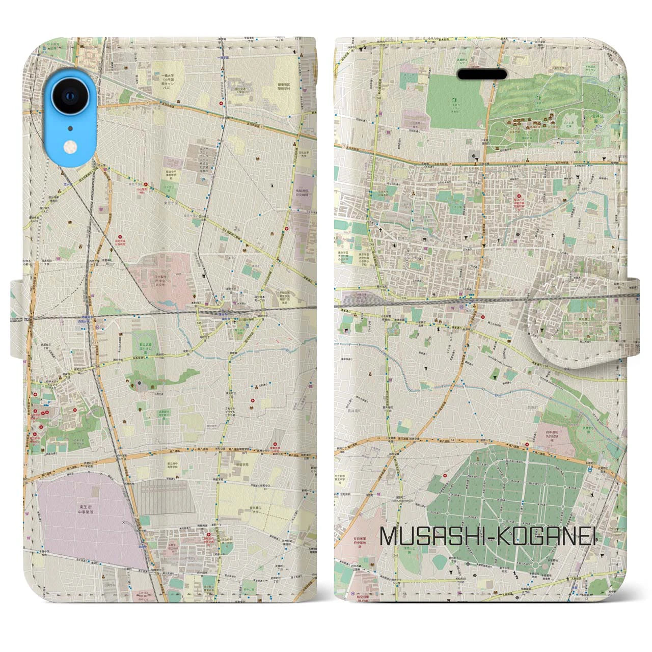【武蔵小金井(東京都)】地図柄iPhoneケース(手帳タイプ)ナチュラル・iPhone XR 用