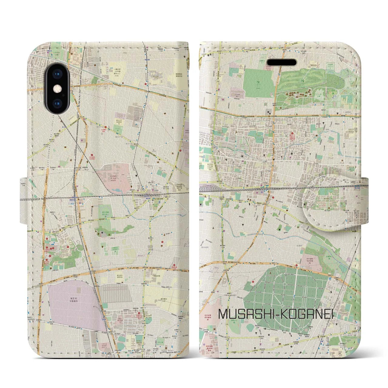 【武蔵小金井(東京都)】地図柄iPhoneケース(手帳タイプ)ナチュラル・iPhone XS / X 用