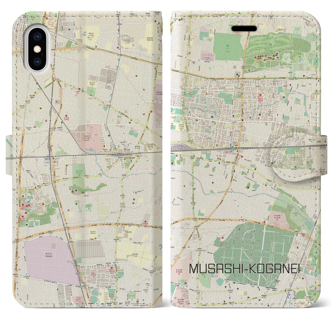 【武蔵小金井(東京都)】地図柄iPhoneケース(手帳タイプ)ナチュラル・iPhone XS Max 用