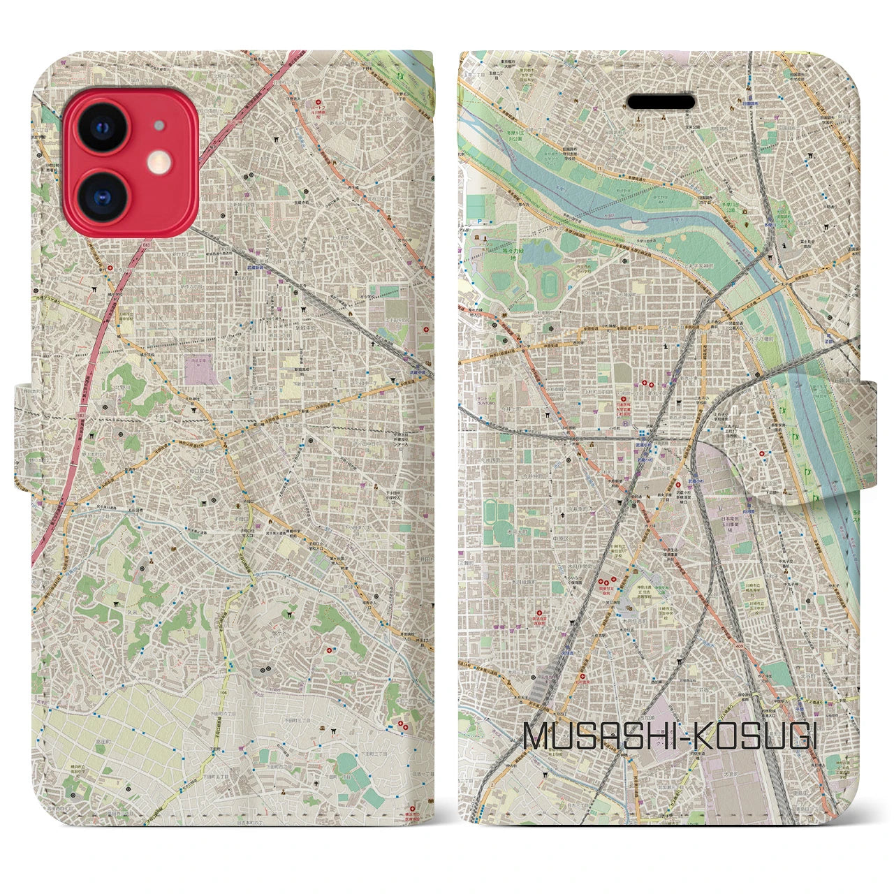 【武蔵小杉(神奈川県)】地図柄iPhoneケース(手帳タイプ)ナチュラル・iPhone 11 用