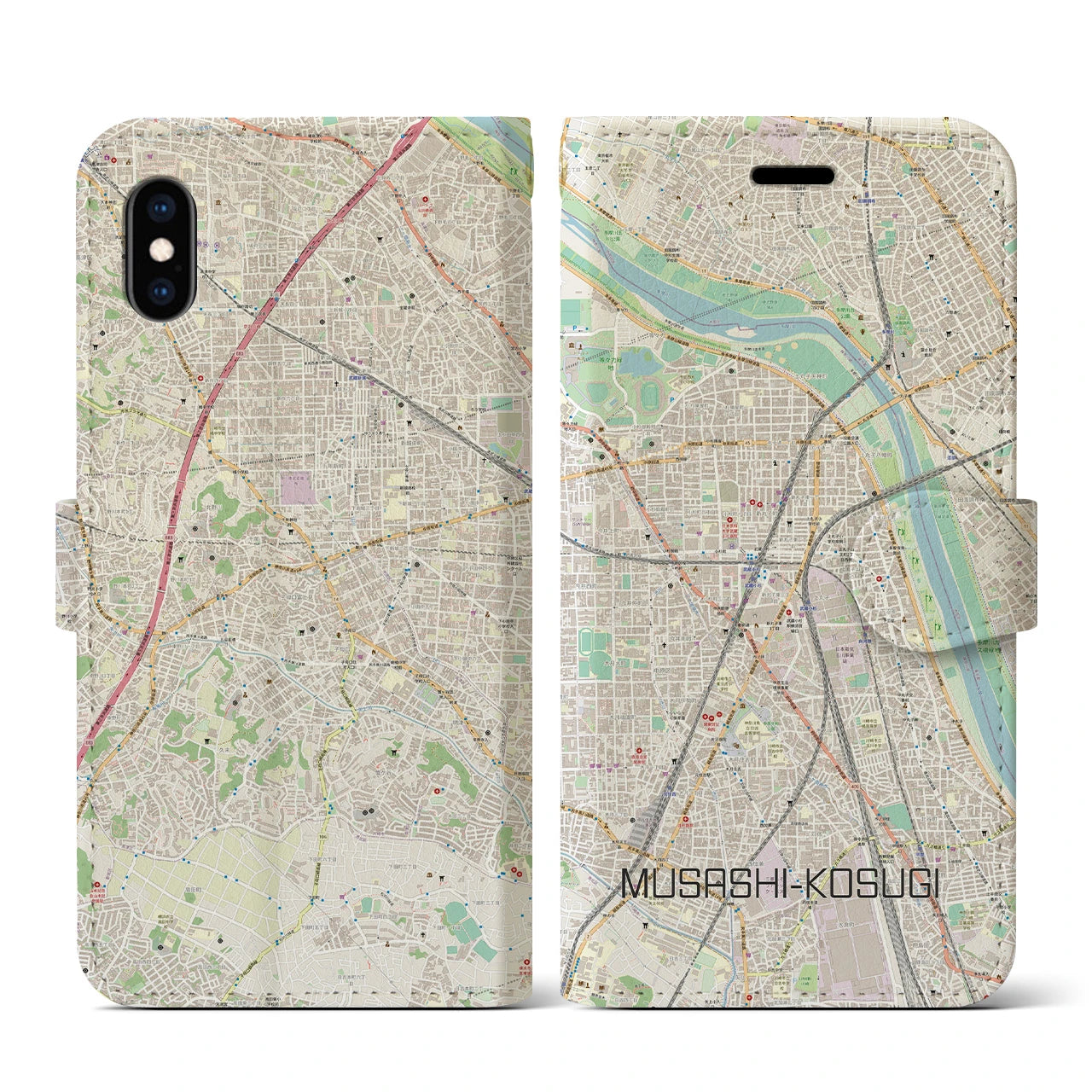 【武蔵小杉(神奈川県)】地図柄iPhoneケース(手帳タイプ)ナチュラル・iPhone XS / X 用