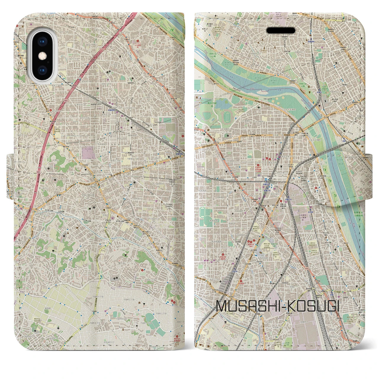 【武蔵小杉(神奈川県)】地図柄iPhoneケース(手帳タイプ)ナチュラル・iPhone XS Max 用