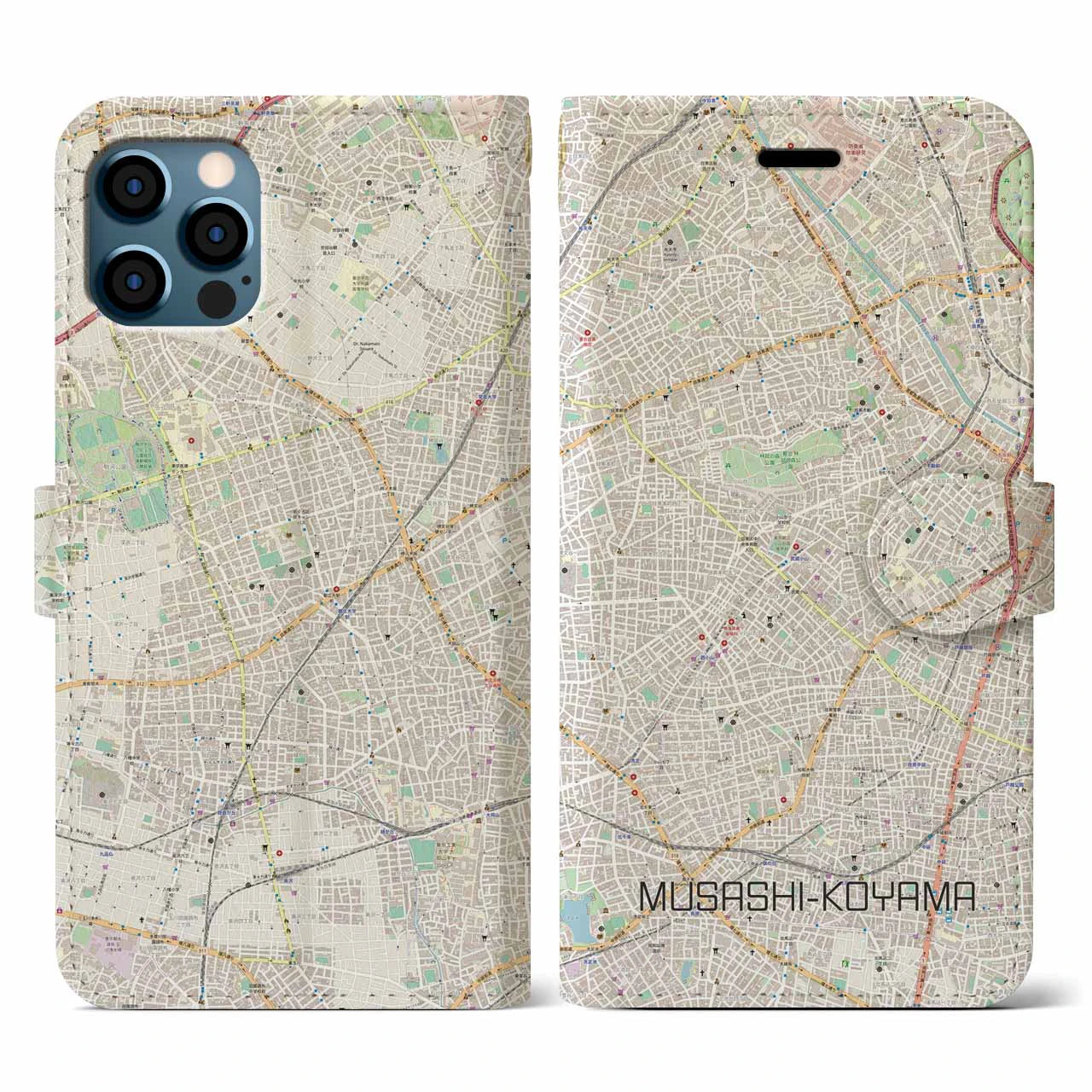 【武蔵小山(東京都)】地図柄iPhoneケース(手帳タイプ)ナチュラル・iPhone 12 / 12 Pro 用
