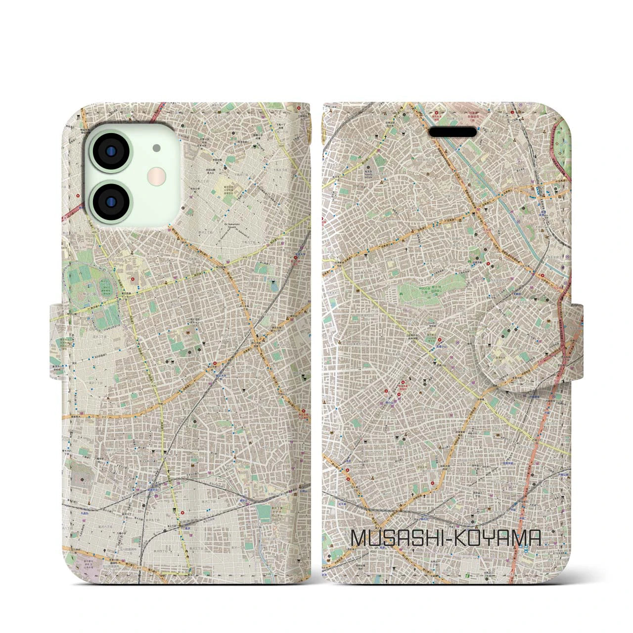 【武蔵小山(東京都)】地図柄iPhoneケース(手帳タイプ)ナチュラル・iPhone 12 mini 用