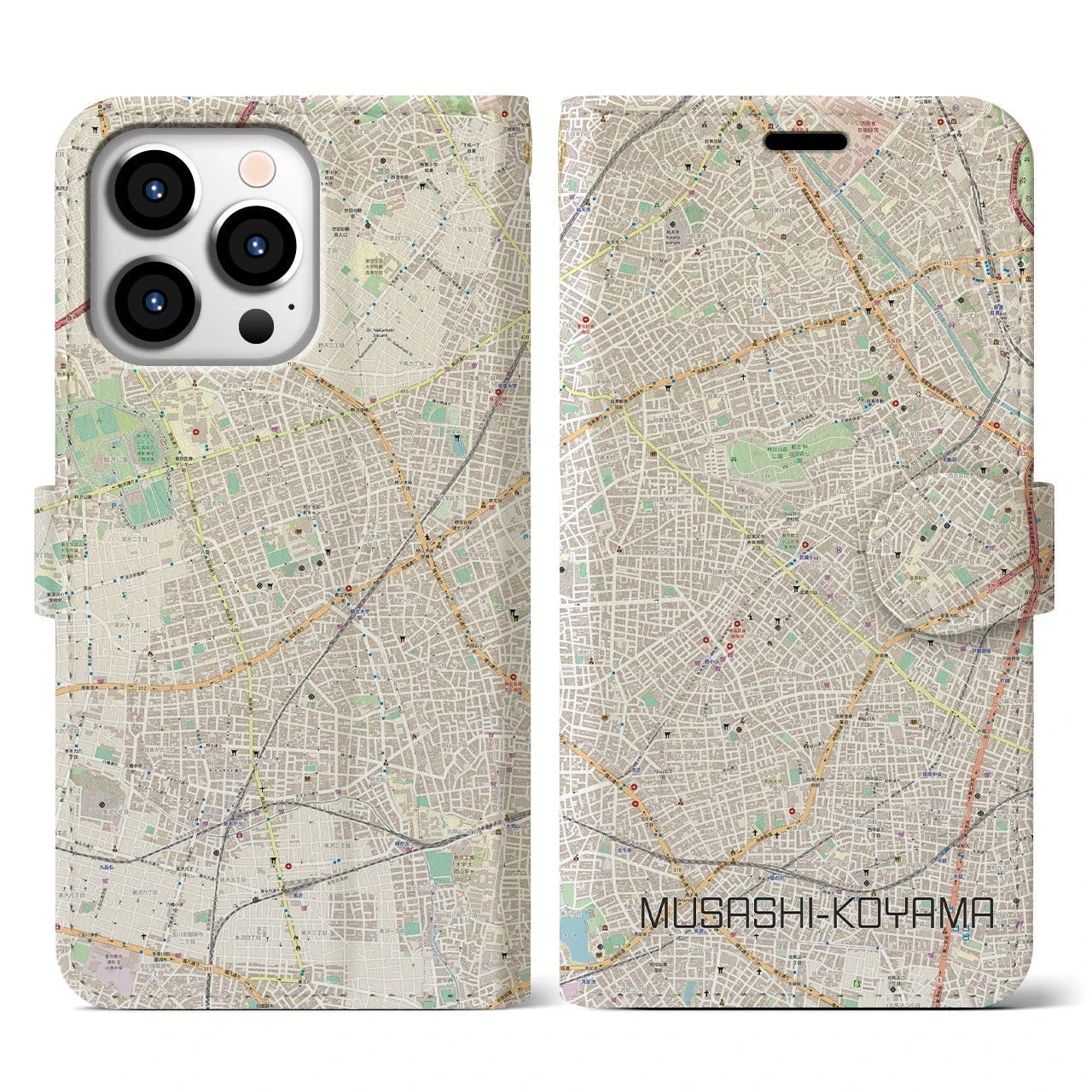 【武蔵小山(東京都)】地図柄iPhoneケース(手帳タイプ)ナチュラル・iPhone 13 Pro 用