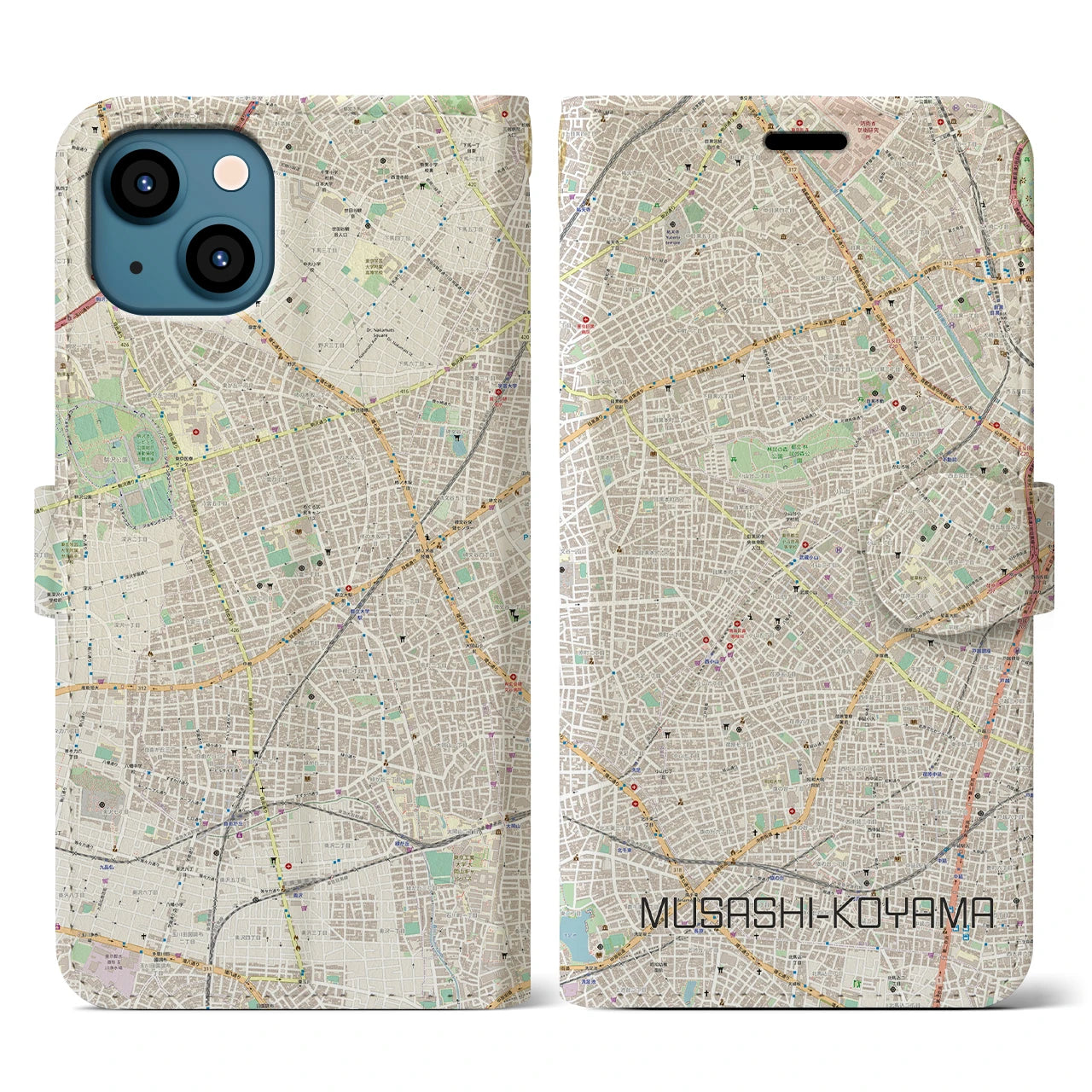 【武蔵小山(東京都)】地図柄iPhoneケース(手帳タイプ)ナチュラル・iPhone 13 用