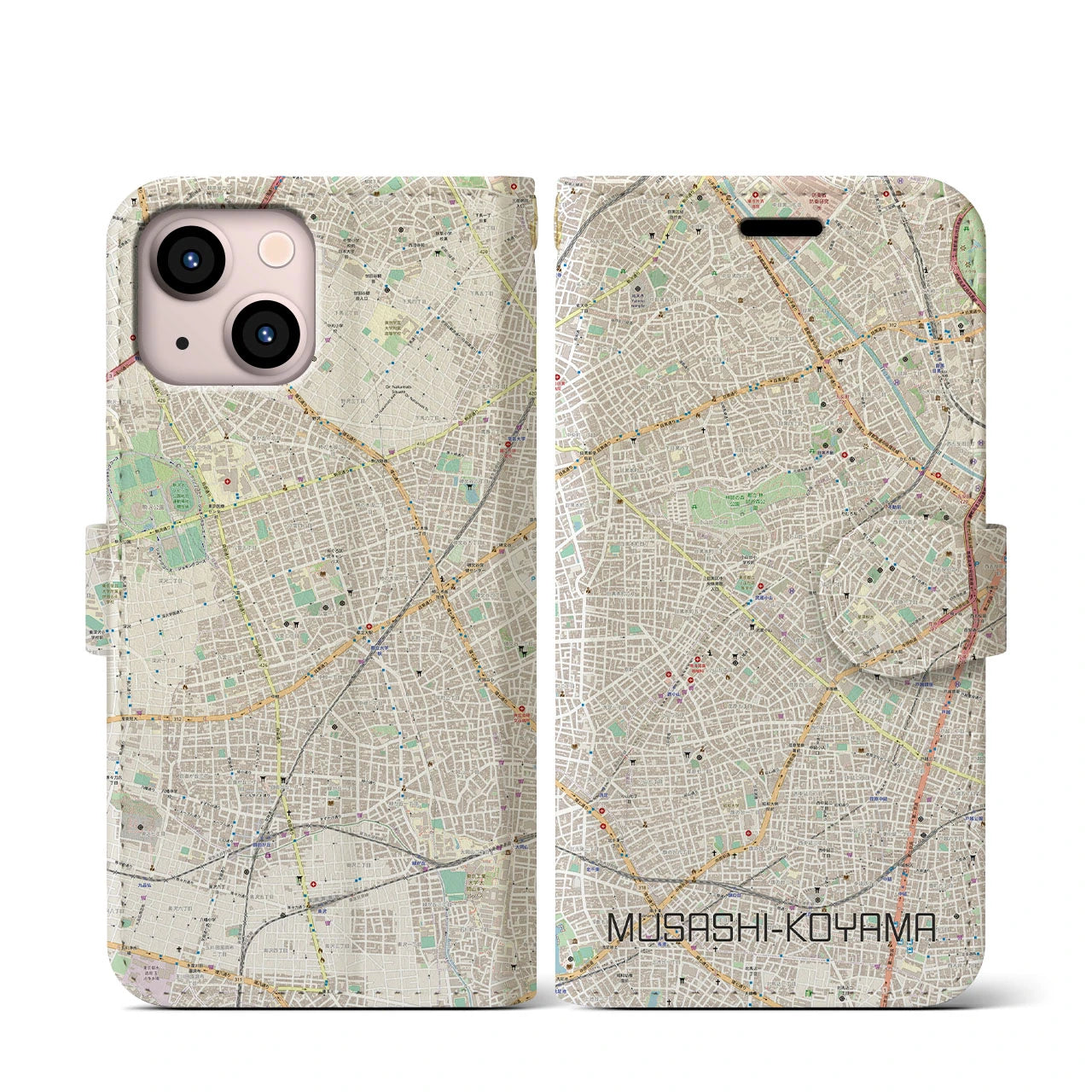 【武蔵小山(東京都)】地図柄iPhoneケース(手帳タイプ)ナチュラル・iPhone 13 mini 用