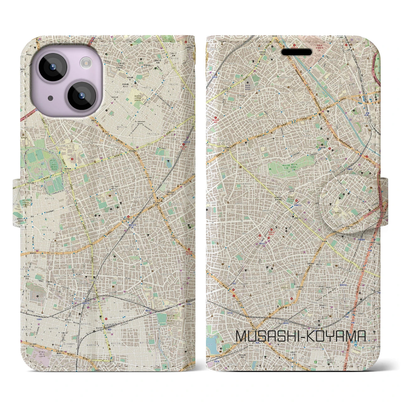 【武蔵小山(東京都)】地図柄iPhoneケース(手帳タイプ)ナチュラル・iPhone 14 用